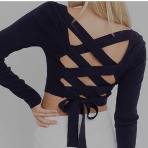 Le Lis Navy Crisscross Back Women Square Neck Top